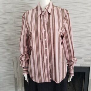 Audrey Talbott Blouse Striped Button Down Stretch Long Sleeves Womens Size Large